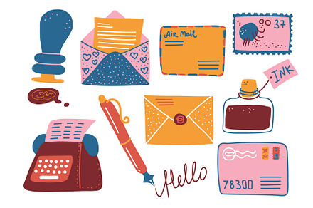 Retro Post Supplies Set, Mailbox, an Object Illustration by TopVectors