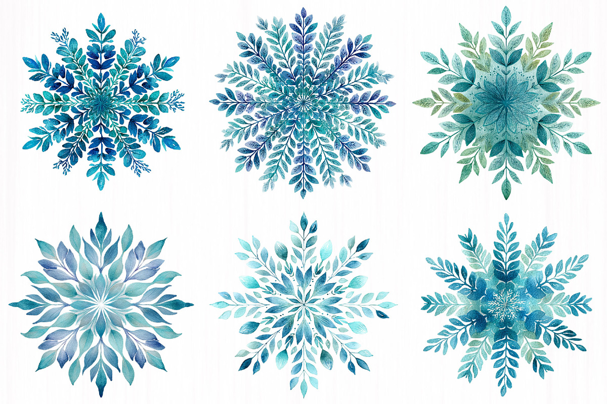 Snowflakes Watercolour Set Clipart, an Illustration by DreamCafeArt (Photo 2 of 7)