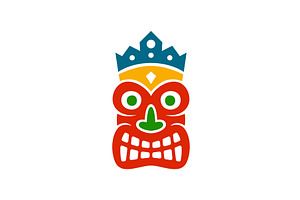 Colorful tribal tiki mask with crown, an Object Illustration by GraphiShop