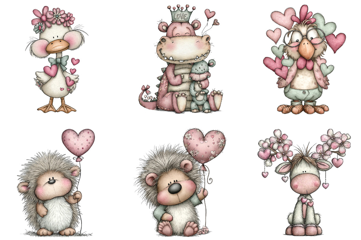 Whimsical Funny Animal Love Clipart, a Graphic by CraftArtStudio (Photo 2 of 6)