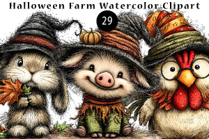 Halloween Farm Watercolor Clipart, a Seasonal Illustration by CreationArt