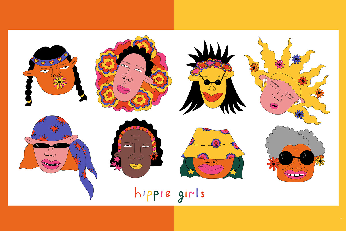 Psychedelic funky hippie stickers, an Illustration by okchizh (Photo 2 of 9)