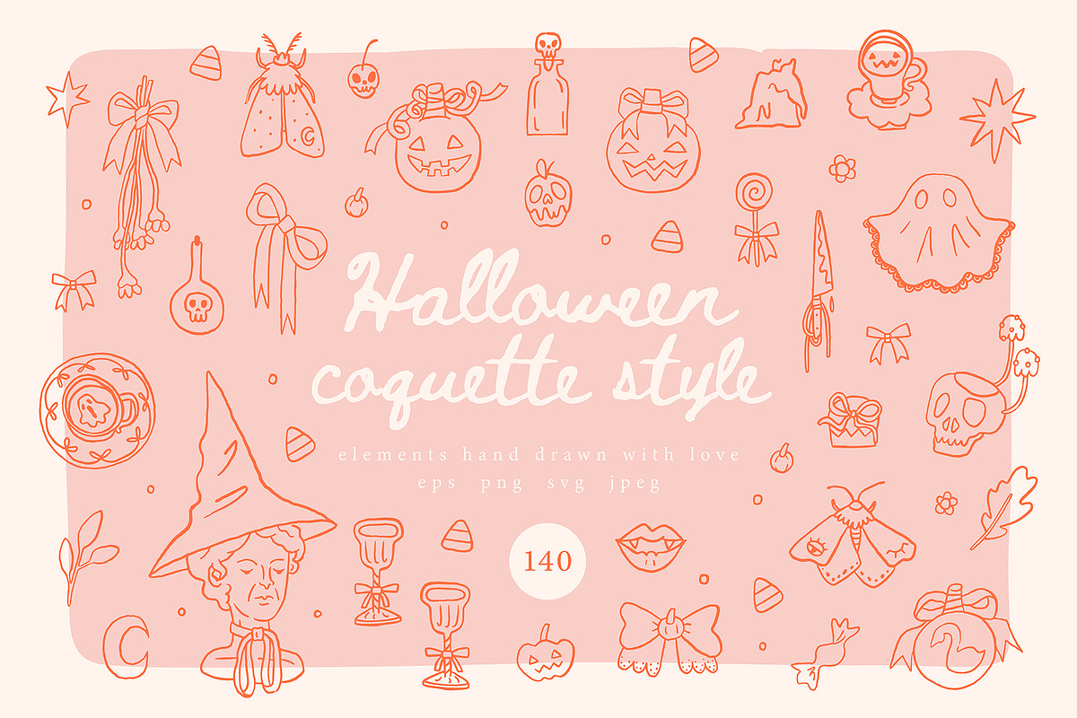 Coquette Halloween - pink edition, a Seasonal Illustration by Cute Atelier (Photo 1 of 12)