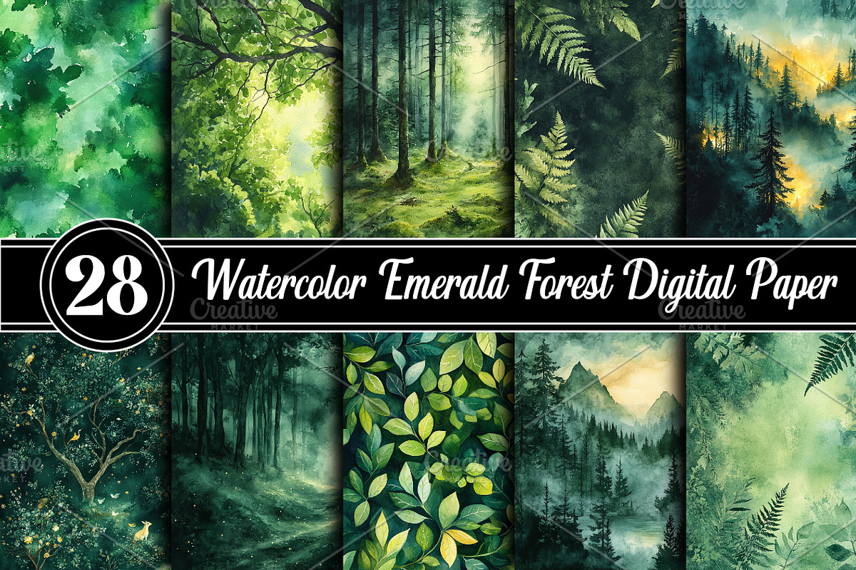 Watercolor Emerald Forest Digital Pa, a Texture Illustration by RobertsArt (Photo 1 of 6)