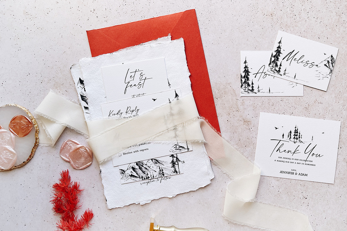 Mountain Forest Wedding Suite, an Invitation Template by BlueRobinDesignShop (Photo 3 of 16)