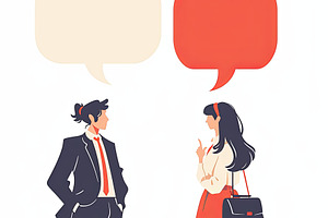 Professional discussion between individuals illustrated with speech bubbles, a Photo by AS photostudio