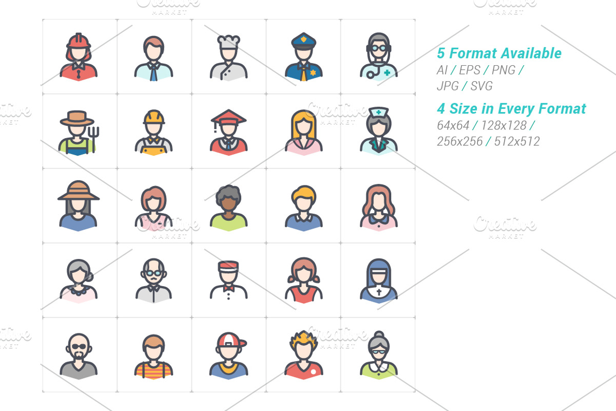 People Avatar Line with Color Icons, an Outline Icon by WORAKAMON Design Studio (Photo 2 of 3)
