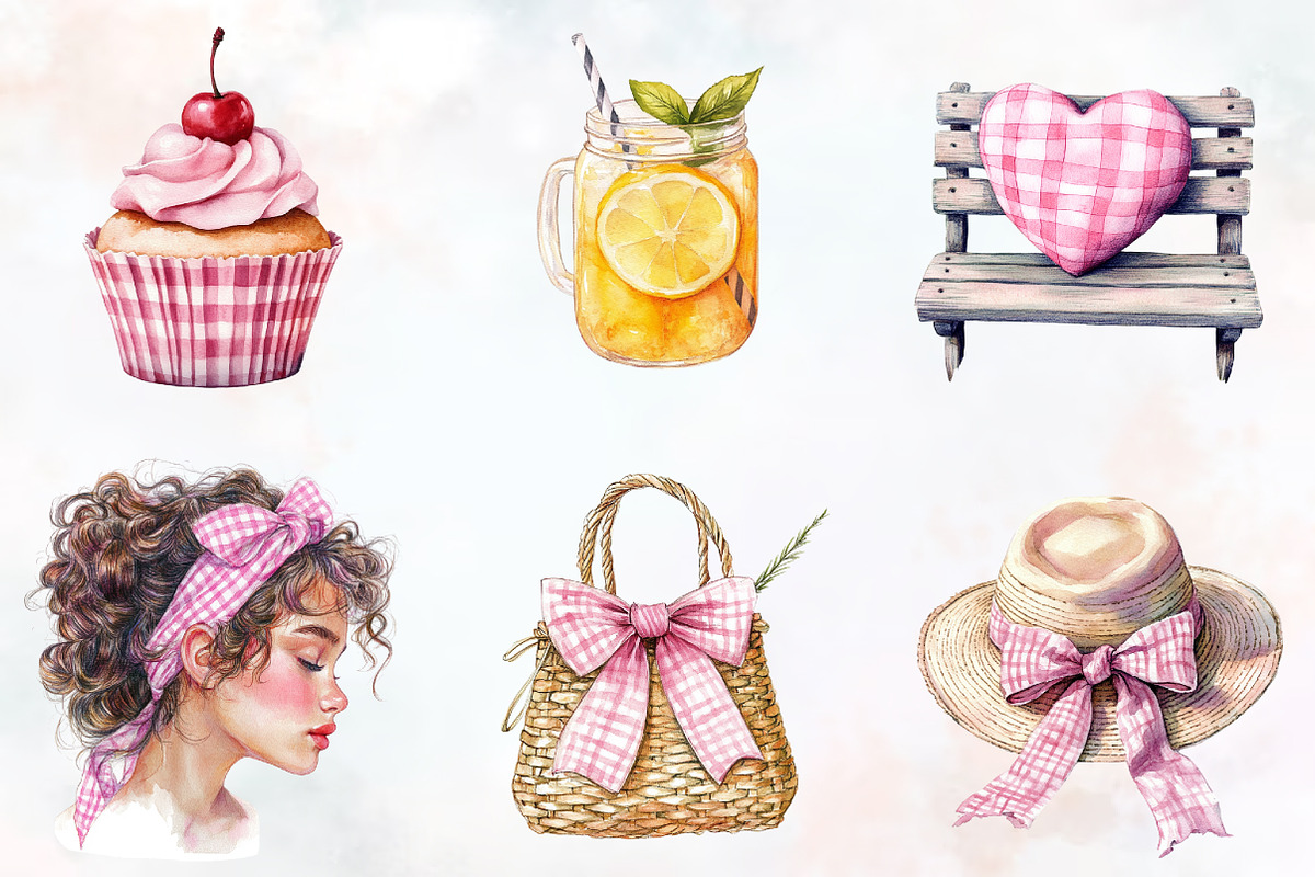 Pink Gingham Summer Clipart, an Illustration by RobertsArt (Photo 4 of 7)