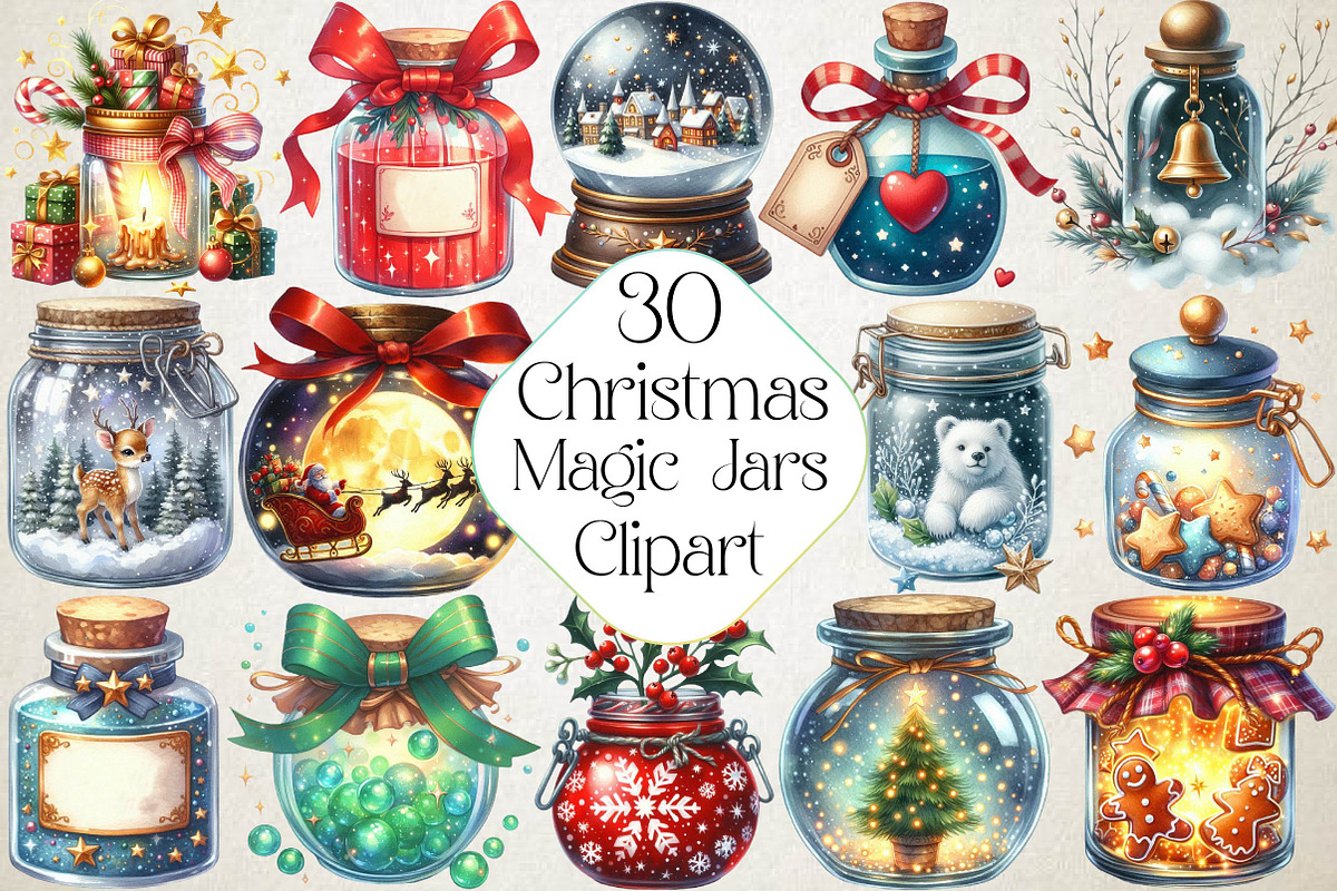 Christmas Magic Jars Clipart, an Illustration by DreamPrint404 (Photo 1 of 4)