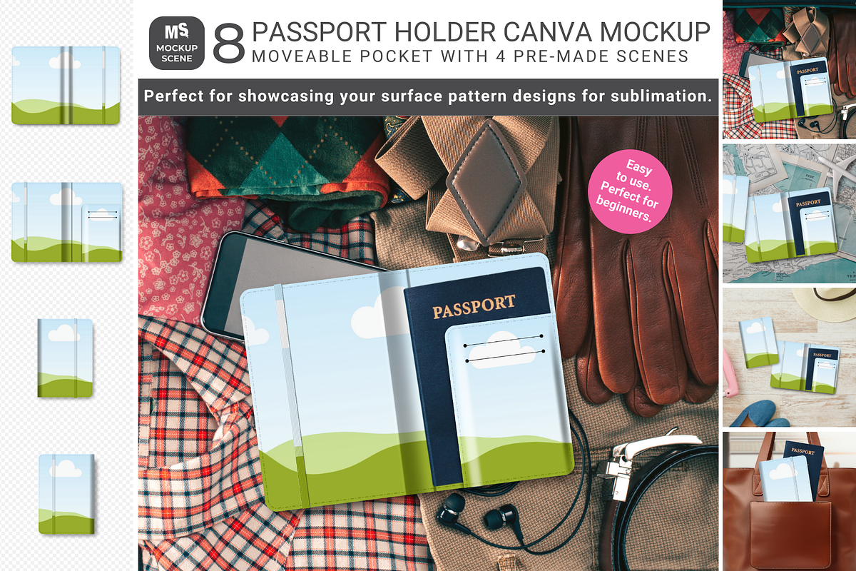 Passport Holder Canva Smart Mockup, a Merchandise Mockup by Mockup Scene (Photo 1 of 11)
