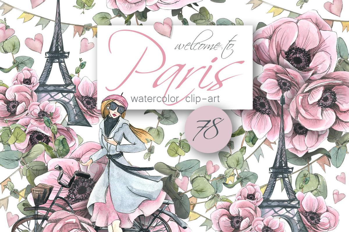 Paris romantic watercolor clipart, a Decorative Illustration by NATASHA CHU (Photo 1 of 17)