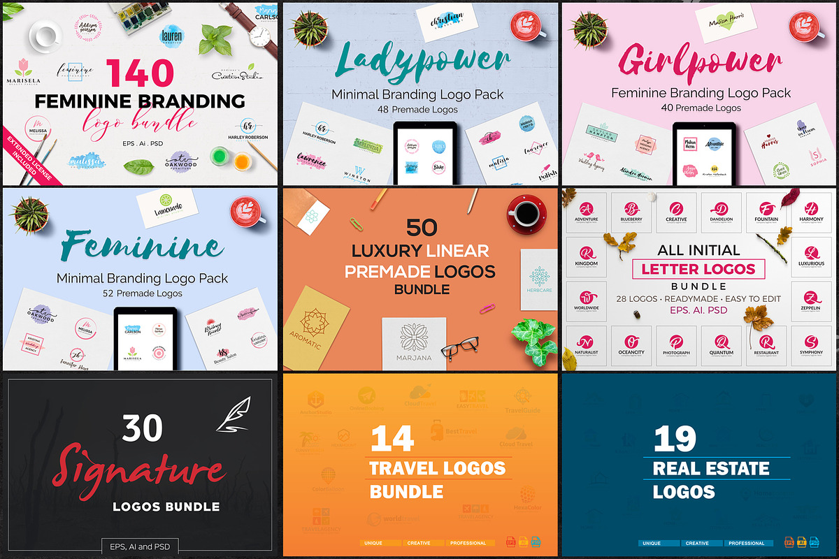 1200 Premade Logos Mega Bundle, a Branding & Logo Template by XpertgraphicD (Photo 4 of 60)