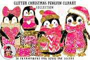 Glitter Christmas Penguin Clipart, an Illustration by OK Design (Thumbnail 1 of 6)