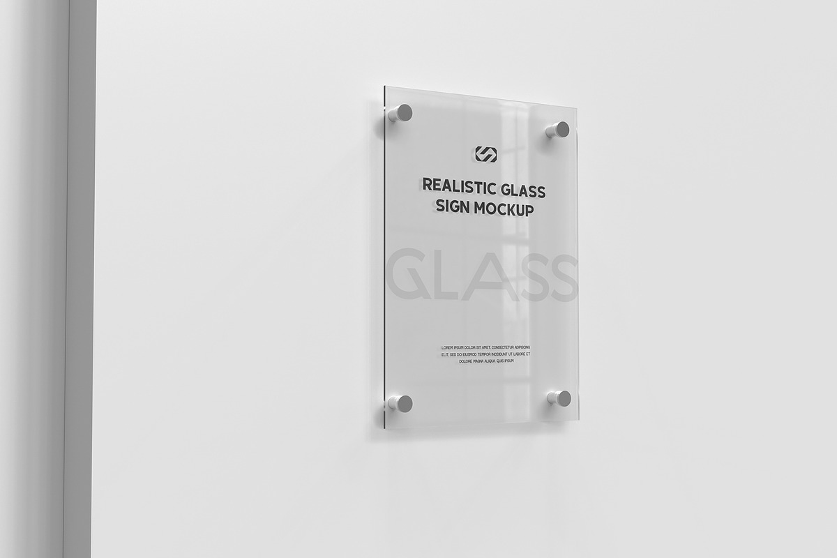 Glass Sign Plate on White Wall Mock, a Product Mockup by graphypix (Photo 5 of 6)