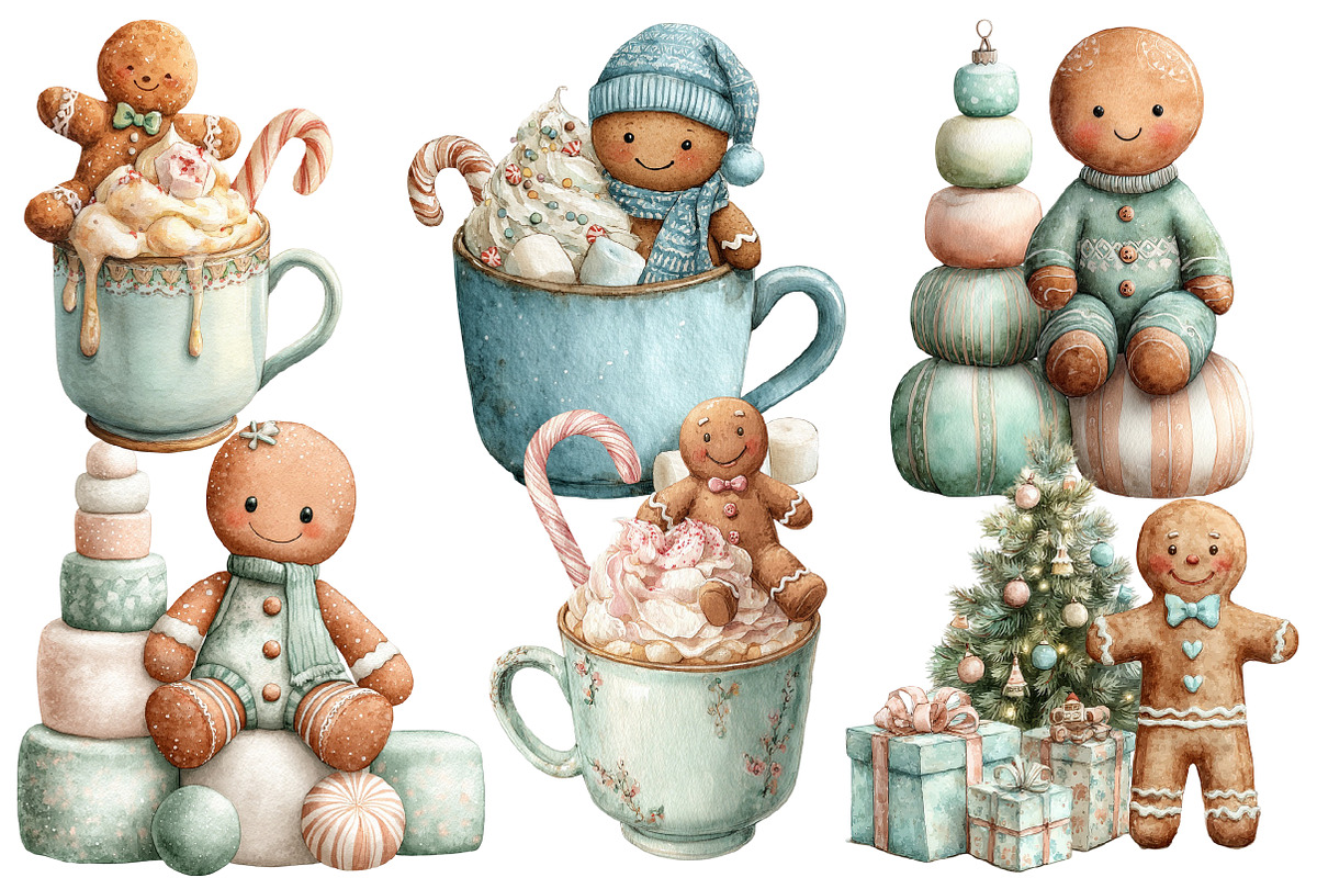 Sweet Watercolor Gingerbread Clipart, an Illustration by Designworld (Photo 4 of 5)