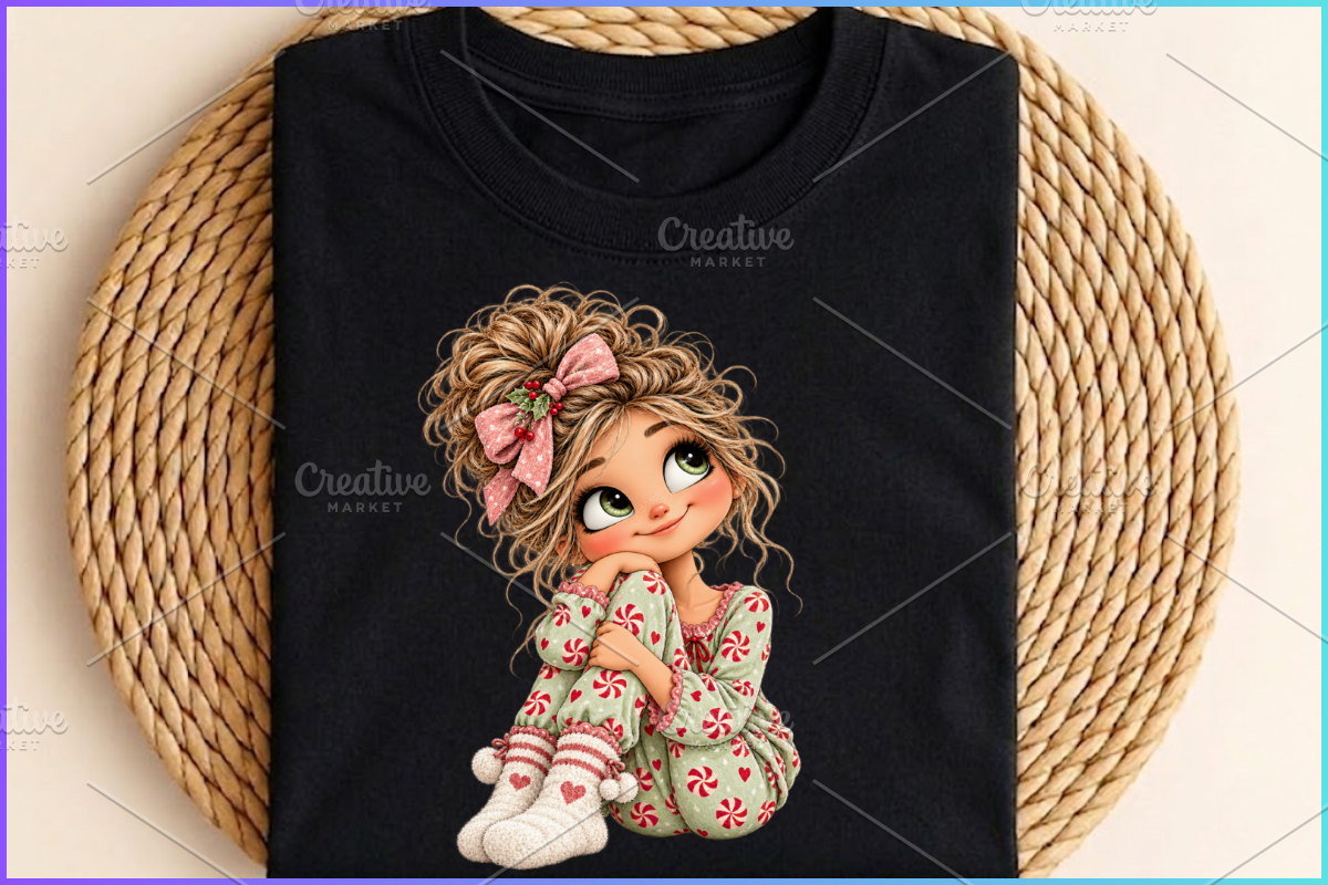 Christmas Pajama Girl Clipart Bundle, a Person Illustration by Ink Gallery (Photo 10 of 13)