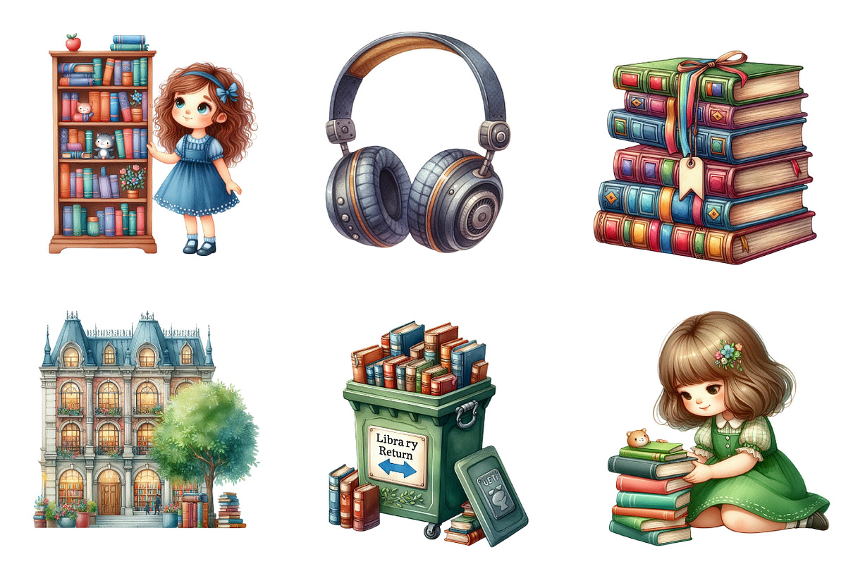 Library Kids Clipart Watercolor Book, an Illustration by CreationArt (Photo 4 of 7)