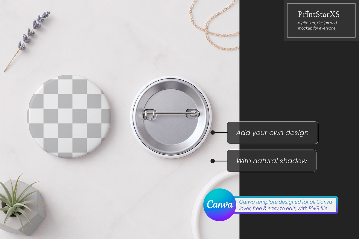 Button Pin Canva Mockup Bundle, a Merchandise Mockup by PrintStarXS (Photo 2 of 7)