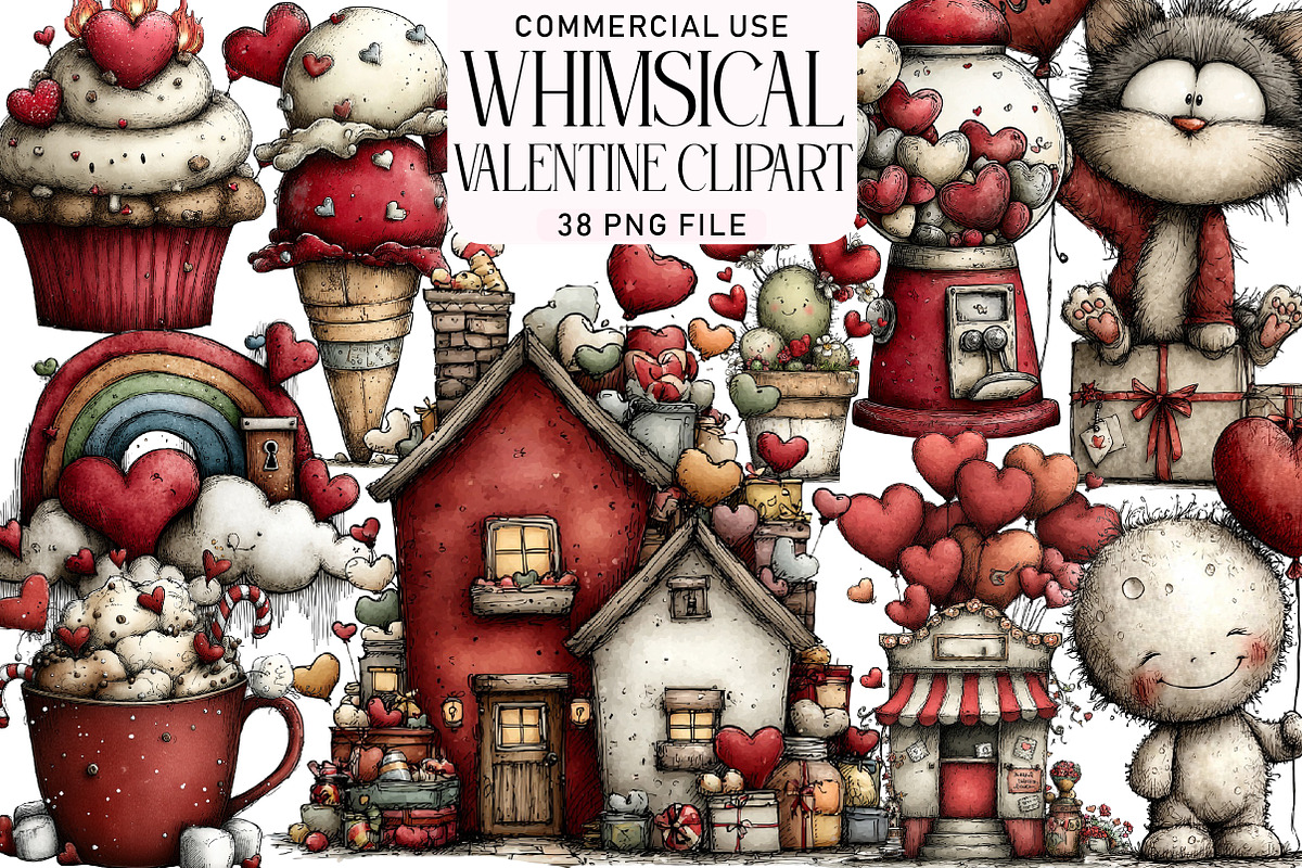 Whimsical Valentine Clipart Bundle, an Illustration by Daily.Designs (Photo 1 of 5)