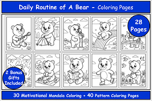 Bear Daily Routine Coloring Pages