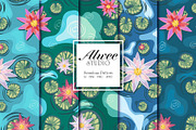 Bright Water Lily Seamless Pattern, a Pattern Graphic by Alwee Studio (Thumbnail 1 of 6)