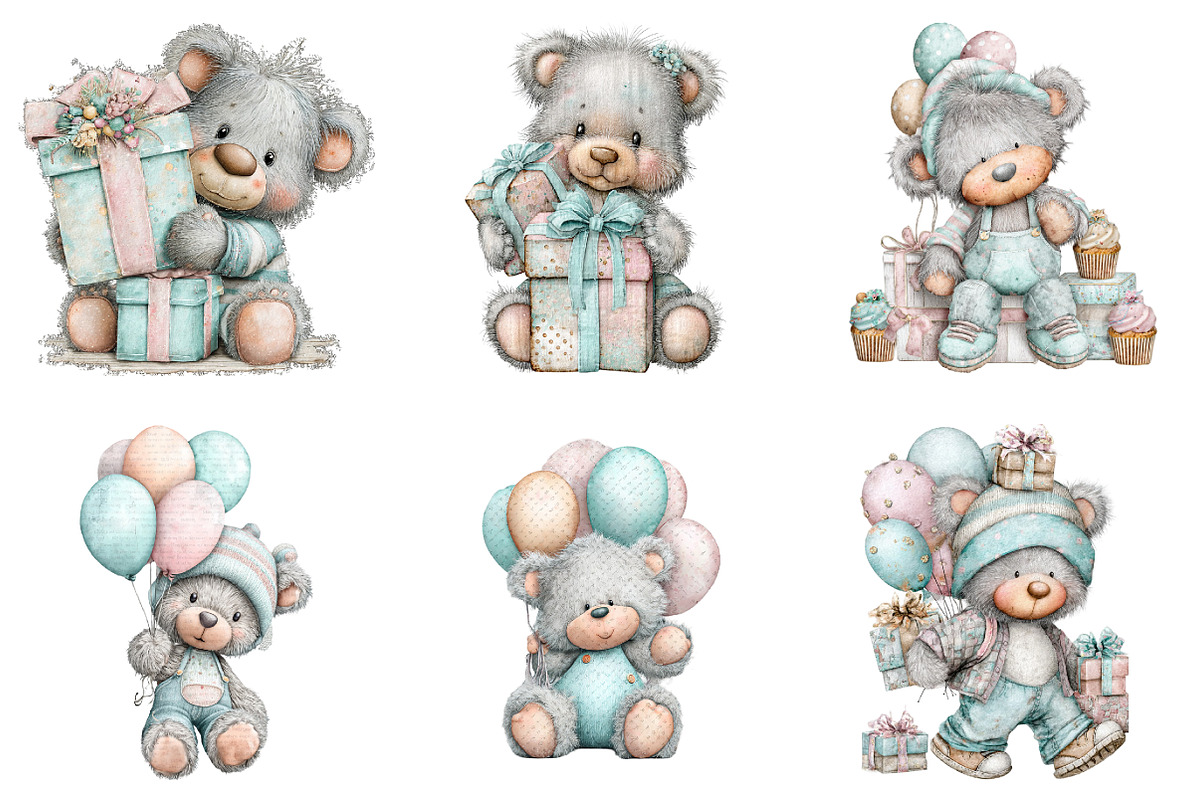 Whimsical birthday teddy bear clipar, an Illustration by SinaCreation (Photo 4 of 11)