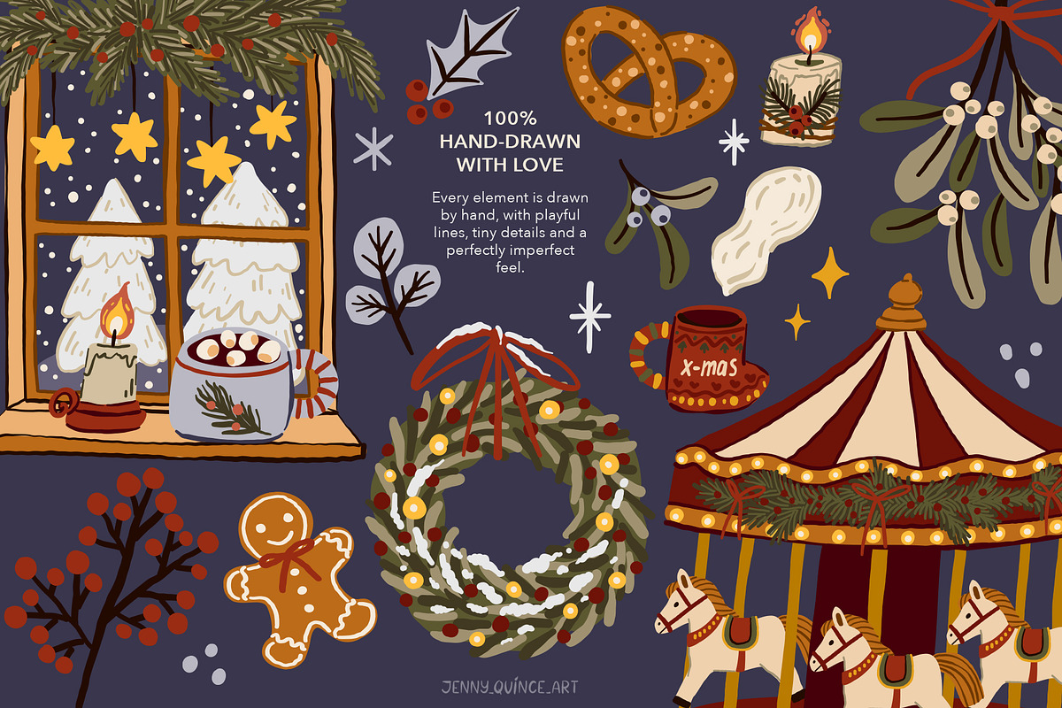 Cozy Christmas – Vector Clipart, a Seasonal Illustration by Jenny Quince (Photo 2 of 14)