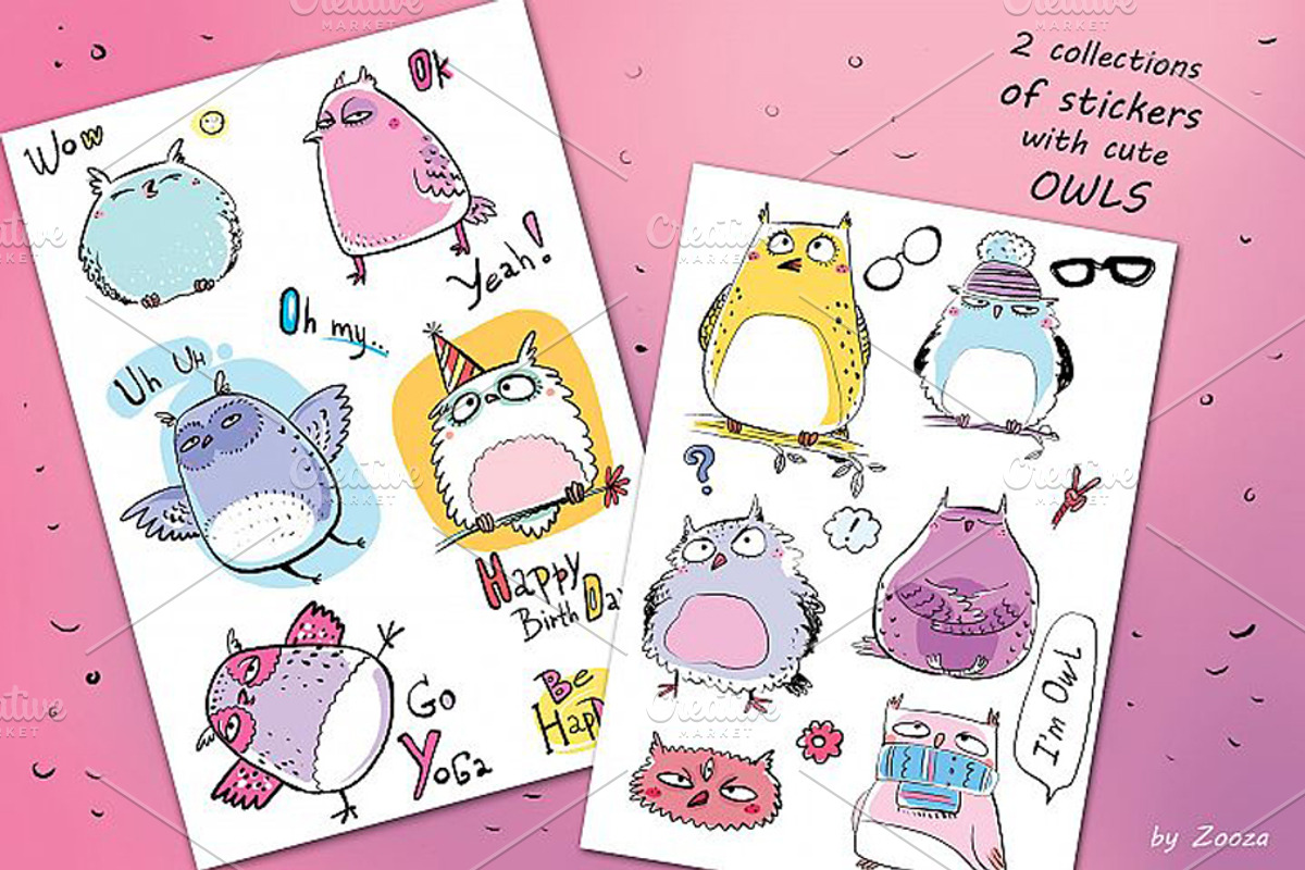 Oh, these Owls! - stickers pack, an Illustration by Zooza Art (Photo 2 of 6)