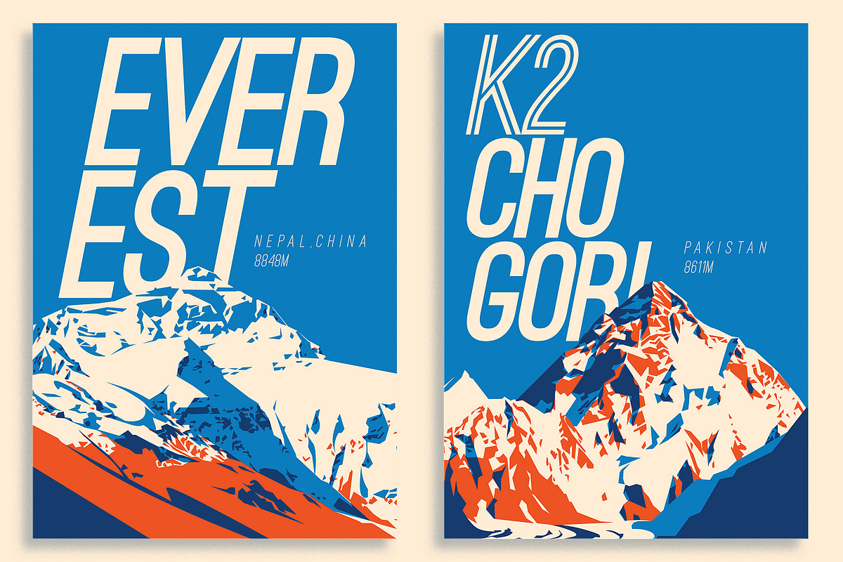 12 Higest Mountains Posters, an Illustration by Alexander Baidin (Photo 2 of 10)