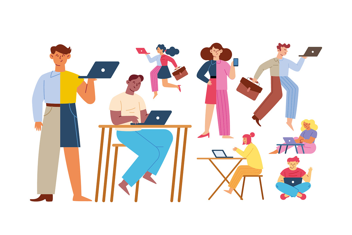 Hybrid Work People Illustration Set