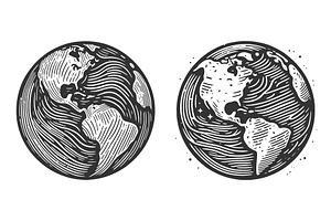 Earth Globe engraving set vector, an Illustration by AlexArt