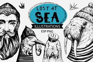 Lost At Sea. Illustrations Set