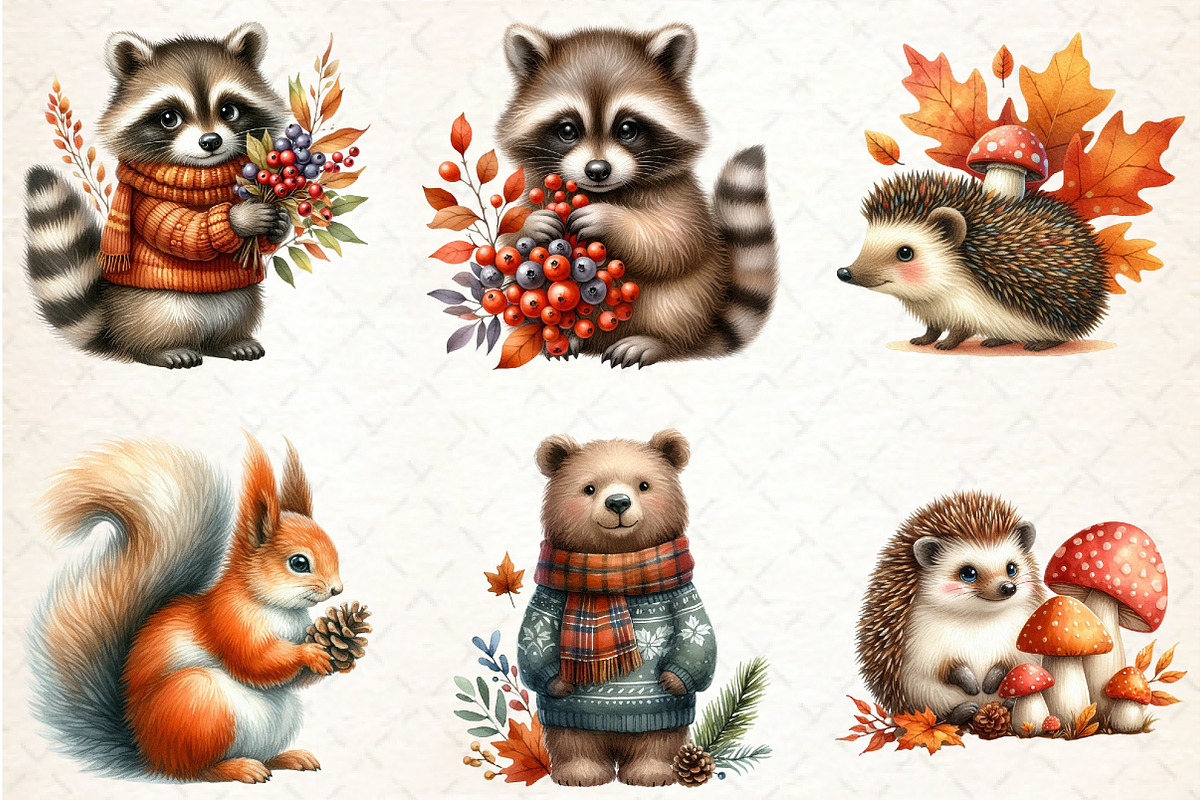 Watercolor Fall Woodland Clipart, an Illustration by Rose Art (Photo 4 of 4)