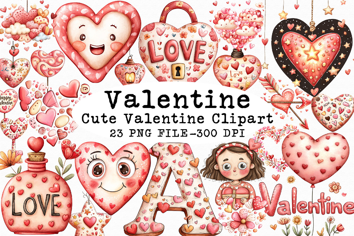 Cute Whimsical Valentine Clipart, an Illustration by Libby Wishes (Photo 1 of 6)
