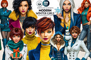 Modern Winter girls cliparts, a Seasonal Illustration by ThatsDesignArt (Thumbnail 1 of 18)