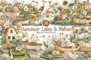 Summer Lake & Nature Clipart, an Illustration by Designworld