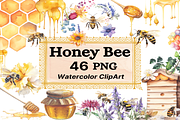 Honey Bee Watercolor Clipart, a Decorative Illustration by Watercolor Digital (Thumbnail 1 of 7)