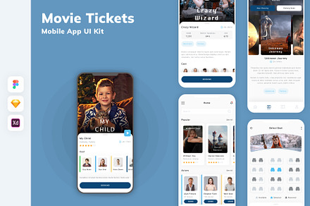 Movie Tickets Mobile App UI Kit, an UI Kit Template by uicube