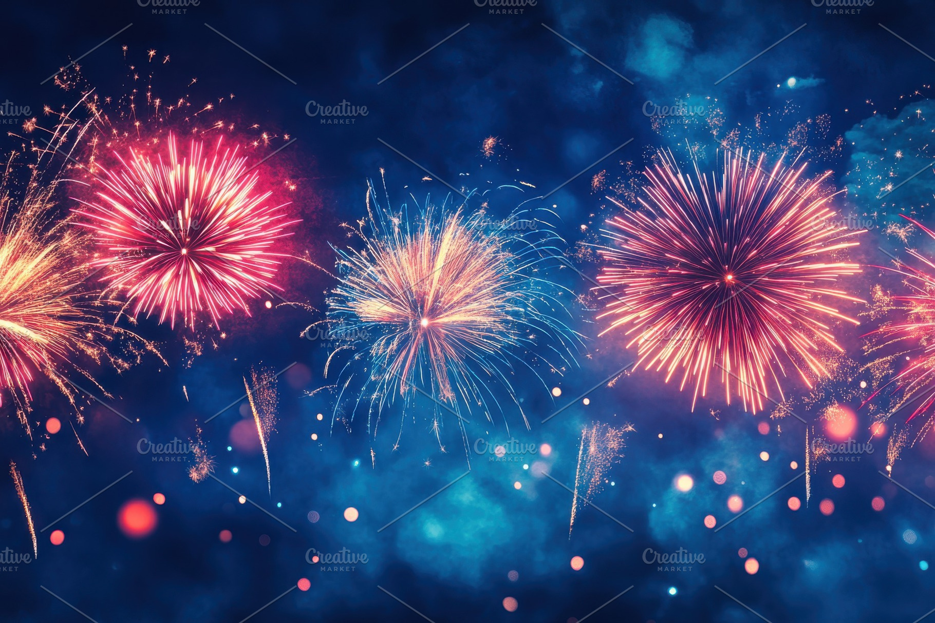Festive Fireworks Night Sky Celebrat, a Photo by Pixeness Studio