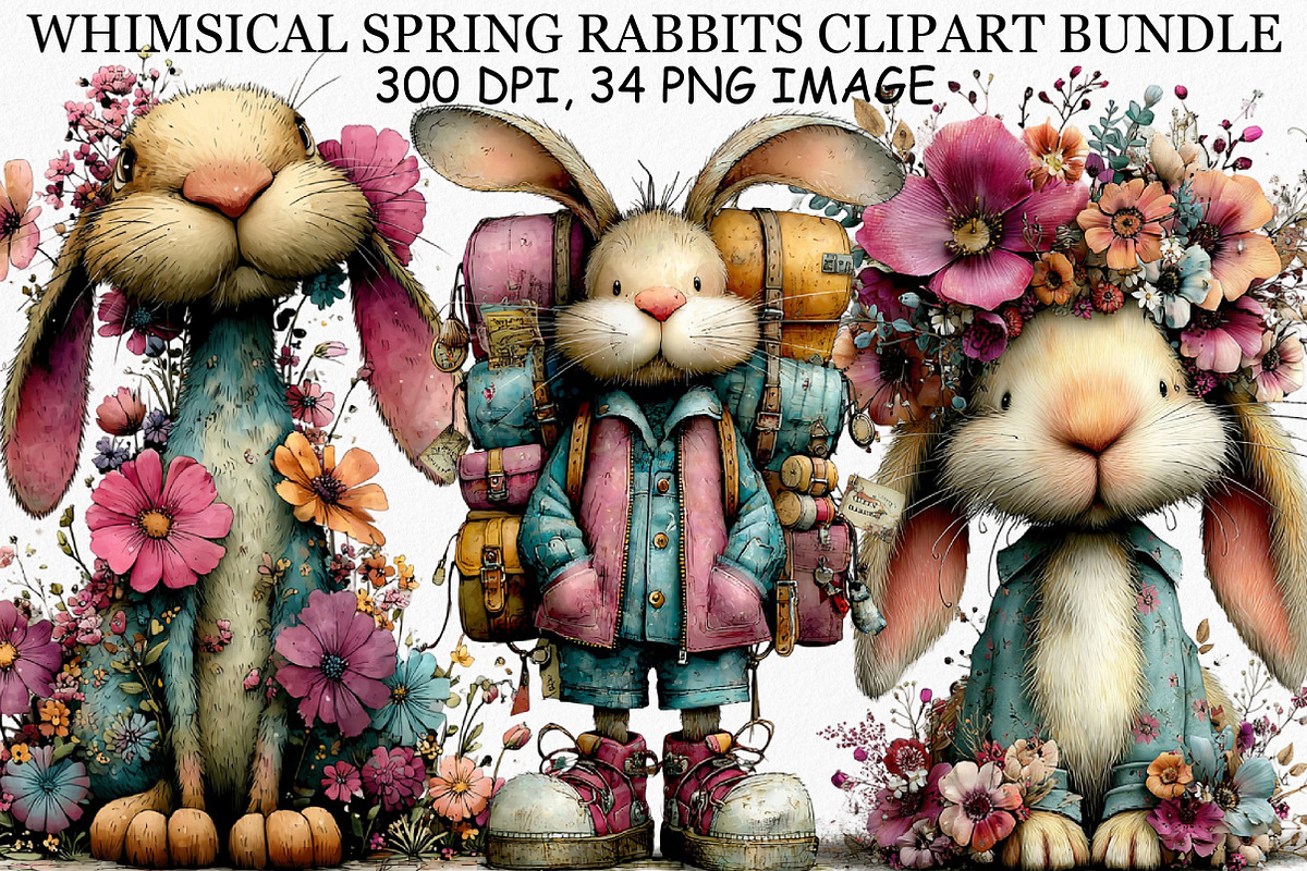 Whimsical Spring Rabbits Clipart PNG, an Illustration by Canvas Craft (Photo 1 of 7)