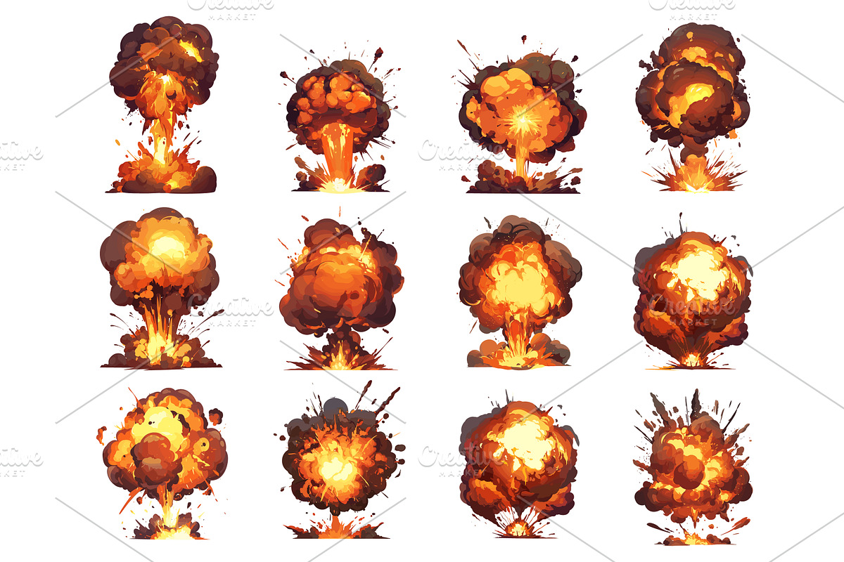 set of cartoon strong explosions, an Object Illustration by LadadikArt