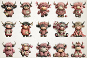 Whimsical Valentine Highland Cow PNG, an Animal Illustration by RobertsArt (Thumbnail 4 of 6)