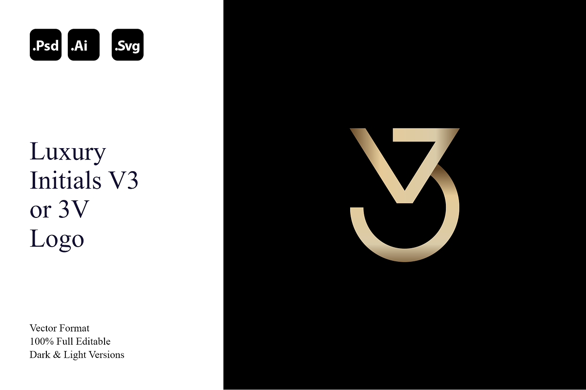 Luxury Initials V3 or 3V Logo, a Branding & Logo Template by Luxury Logos (Photo 1 of 4)
