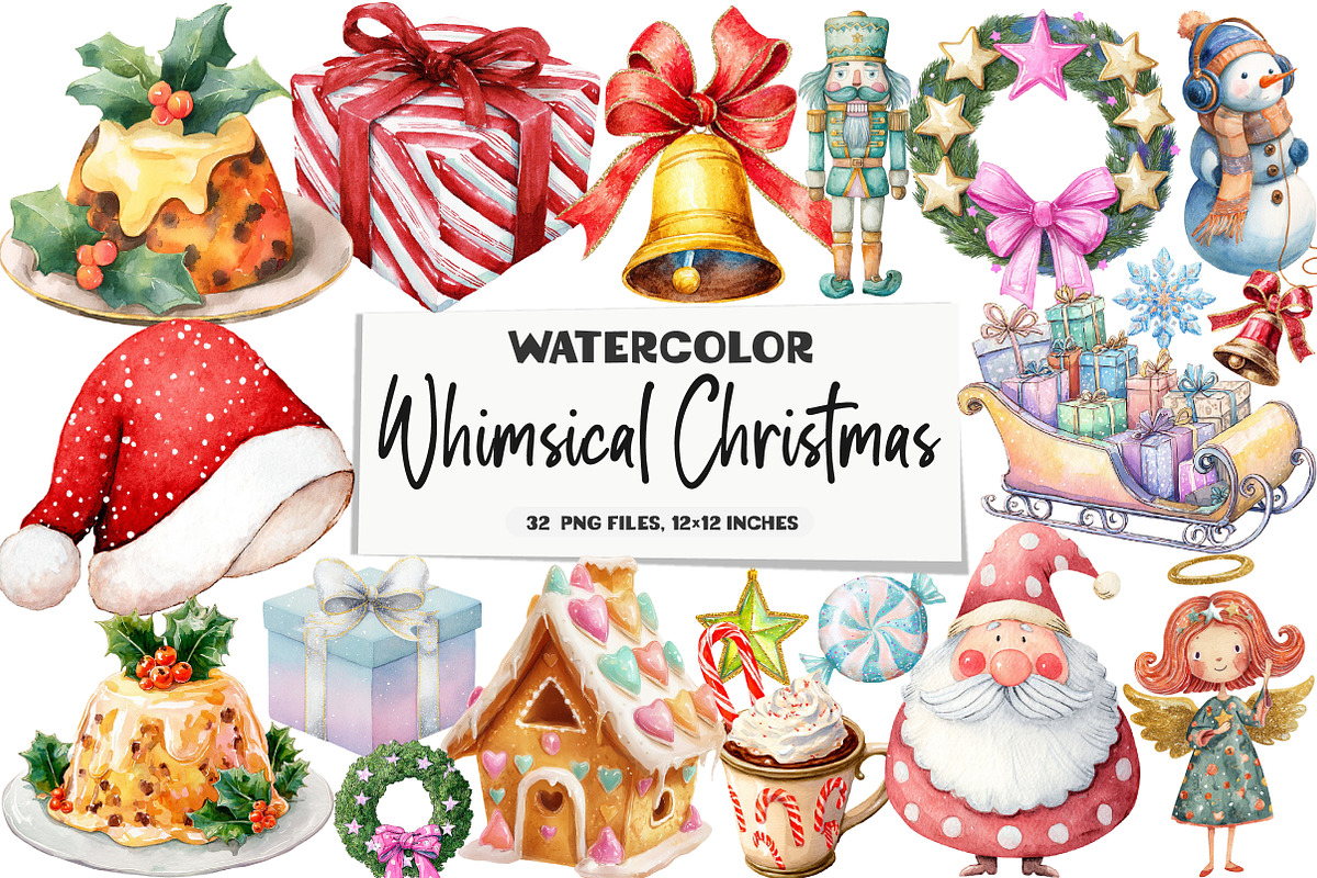 Whimsical Christmas Clipart Bundle, an Illustration by DreamArtGraphic (Photo 1 of 5)