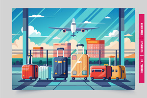 Six suitcases airport airplane, an Illustration by Tanuart