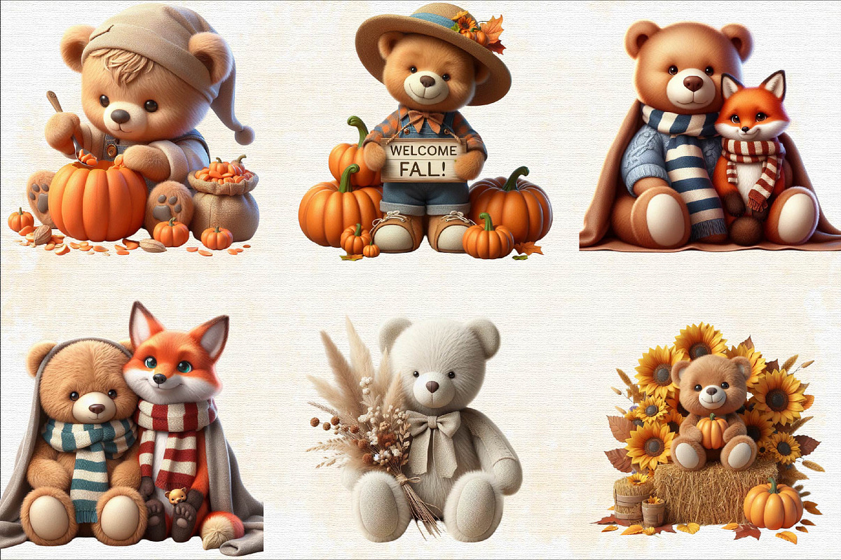 Autumn Teddy Bear Sublimation Clipa, an Illustration by SVGArt (Photo 4 of 8)