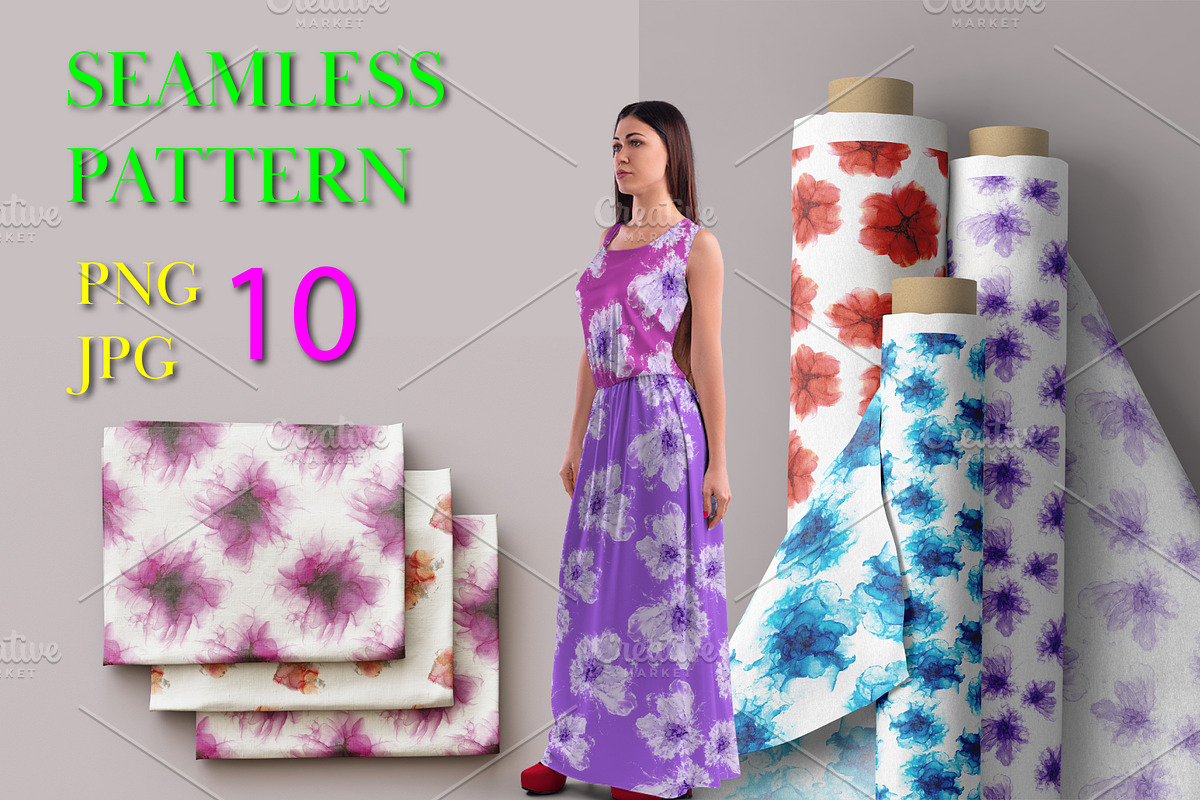 Flowers fluid art set 1., a Pattern Graphic by Digital illustration shop (Photo 1 of 4)
