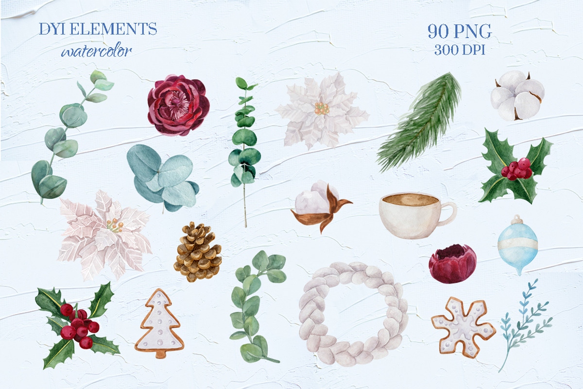 WINTER GREENERY WATERCOLOR SET, a Decorative Illustration by Kate Galunga Artstore (Photo 8 of 9)