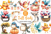 Positive Whimsical Fall Birds Clipar, an Illustration by Watercolor design (Thumbnail 1 of 5)