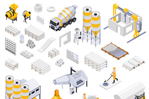 Concrete Cement Production Icons Set